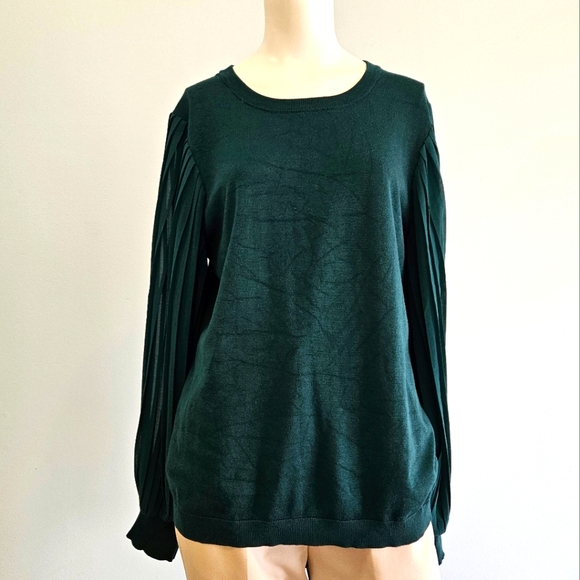 Adrianna Papell Womens Long Sleeve Top Soft Cozy Pleated Sleeve Holiday Green L - Picture 5 of 11